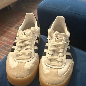 Adidas White and Black Sneakers with Tan Sole